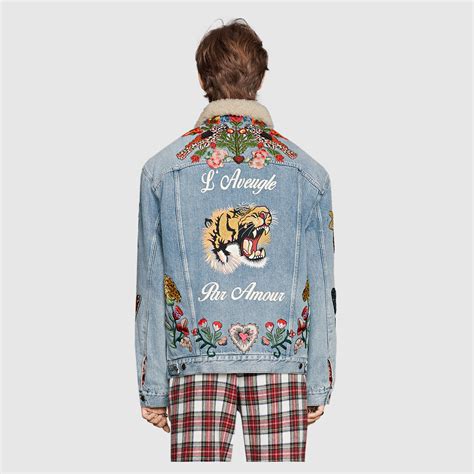 gucci shearling denim jacket replica|gucci gg denim jacket.